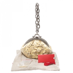 Pre Owned Valentino Cream Satin Crystal Embellished Chain Clutch