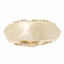 Pre Owned Valentino Cream Satin Crystal Embellished Chain Clutch