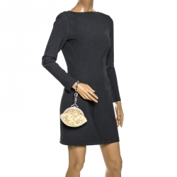 Pre Owned Valentino Cream Satin Crystal Embellished Chain Clutch