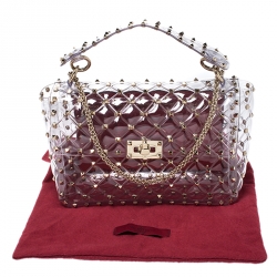 Pre Owned Valentino Clear PVC Medium Rockstud Spike Chain Shoulder Bag