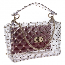 Pre Owned Valentino Clear PVC Medium Rockstud Spike Chain Shoulder Bag