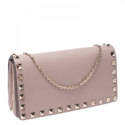 Pre Owned Valentino Poudre Leather Rockstud Chain Pouch