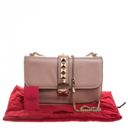 Pre Owned Valentino Beige Leather Rockstud Medium Glam Lock Flap Bag