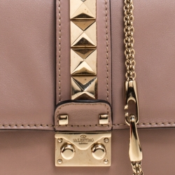 Pre Owned Valentino Beige Leather Rockstud Medium Glam Lock Flap Bag