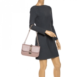 Pre Owned Valentino Beige Leather Rockstud Medium Glam Lock Flap Bag