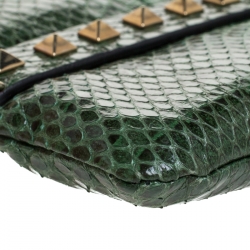 Pre Owned Valentino Green Python Rockstud Wristlet Clutch