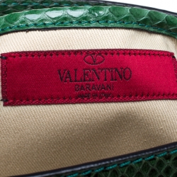 Pre Owned Valentino Green Python Rockstud Wristlet Clutch