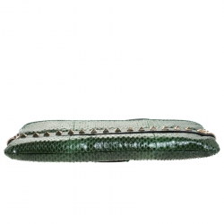 Pre Owned Valentino Green Python Rockstud Wristlet Clutch