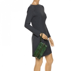Pre Owned Valentino Green Python Rockstud Wristlet Clutch