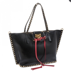 Pre Owned Valentino Black Leather Medium Rockstud Hype Tote 