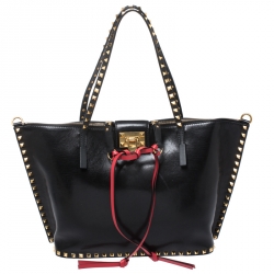 Pre Owned Valentino Black Leather Medium Rockstud Hype Tote 