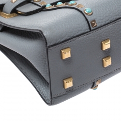 Pre Owned Valentino Grey Leather Rockstud Rolling Top Handle Bag