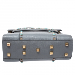 Pre Owned Valentino Grey Leather Rockstud Rolling Top Handle Bag