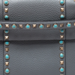 Pre Owned Valentino Grey Leather Rockstud Rolling Top Handle Bag