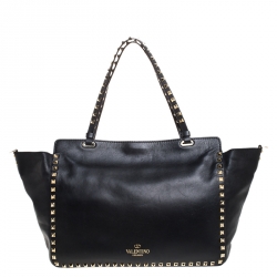 Pre Owned Valentino Black Leather Medium Rockstud Tote