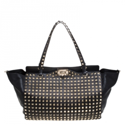 Pre Owned Valentino Black Leather Medium Rockstud Tote