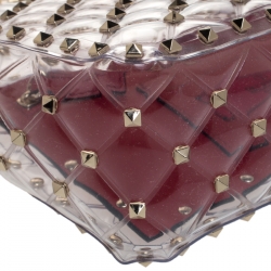 Pre Owned Valentino Clear/Red PVC Rockstud Spike Top Handle Bag
