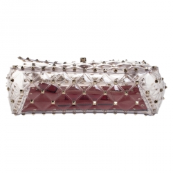 Pre Owned Valentino Clear/Red PVC Rockstud Spike Top Handle Bag