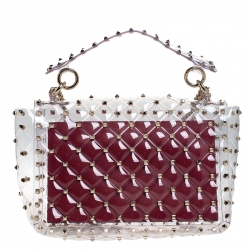 Pre Owned Valentino Clear/Red PVC Rockstud Spike Top Handle Bag