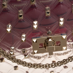 Pre Owned Valentino Clear/Red PVC Rockstud Spike Top Handle Bag