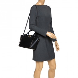 Pre Owned Valentino Black Leather Small Rockstud Trapeze Tote