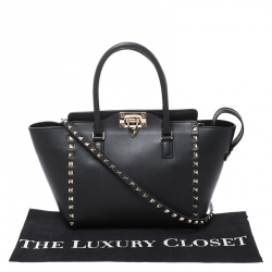 Pre Owned Valentino Black Leather Small Rockstud Trapeze Tote