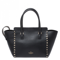 Pre Owned Valentino Black Leather Small Rockstud Trapeze Tote