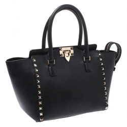 Pre Owned Valentino Black Leather Small Rockstud Trapeze Tote