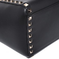 Pre Owned Valentino Black Leather Small Rockstud Trapeze Tote