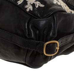 Pre Owned Valentino Black Leather and Lace Embroidered Satchel