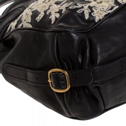 Pre Owned Valentino Black Leather and Lace Embroidered Satchel