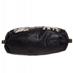 Pre Owned Valentino Black Leather and Lace Embroidered Satchel