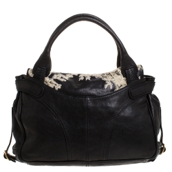 Pre Owned Valentino Black Leather and Lace Embroidered Satchel