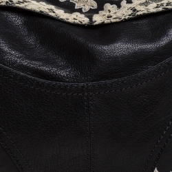 Pre Owned Valentino Black Leather and Lace Embroidered Satchel
