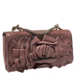 Pre Owned Valentino Old Rose Leather Petale Rose Shoulder Bag