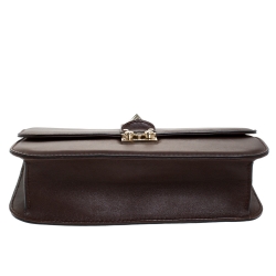 Pre Owned Valentino Dark Brown Leather Medium Rockstud Glam Lock Flap Bag