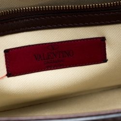 Pre Owned Valentino Dark Brown Leather Medium Rockstud Glam Lock Flap Bag