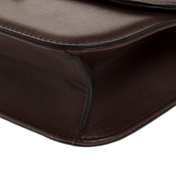 Pre Owned Valentino Dark Brown Leather Medium Rockstud Glam Lock Flap Bag