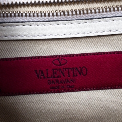 Pre Owned Valentino Neon Green/Cream Leather Rockstud Medium Glam Lock Flap Bag