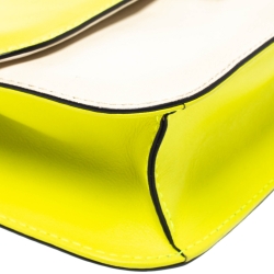 Pre Owned Valentino Neon Green/Cream Leather Rockstud Medium Glam Lock Flap Bag