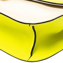 Pre Owned Valentino Neon Green/Cream Leather Rockstud Medium Glam Lock Flap Bag