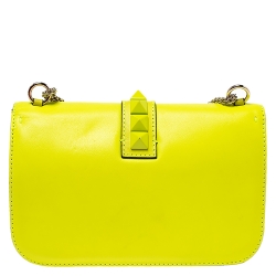 Pre Owned Valentino Neon Green/Cream Leather Rockstud Medium Glam Lock Flap Bag