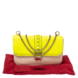 Pre Owned Valentino Neon Green/Cream Leather Rockstud Medium Glam Lock Flap Bag