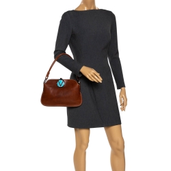 Pre Owned Valentino Brown Leather V Ring Shoulder Bag