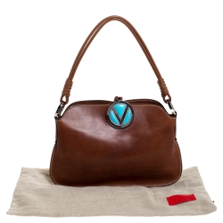 Pre Owned Valentino Brown Leather V Ring Shoulder Bag