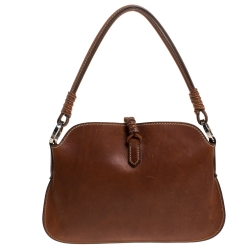 Pre Owned Valentino Brown Leather V Ring Shoulder Bag