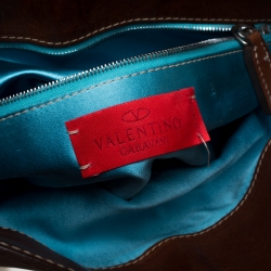 Pre Owned Valentino Brown Leather V Ring Shoulder Bag