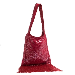Pre Owned Valentino Red Sequins Beaded Tassel Shoulder Bag