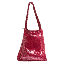 Pre Owned Valentino Red Sequins Beaded Tassel Shoulder Bag