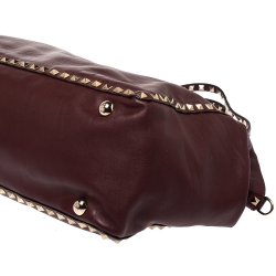 Pre Owned Valentino Burgundy Leather Medium Rockstud Tote